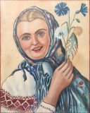 Frau in Tracht mit Blumen (Boris Siemienkewitsch, 1950)